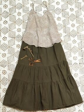 Chaps Cotton Three Tiered Deep Green Skirt